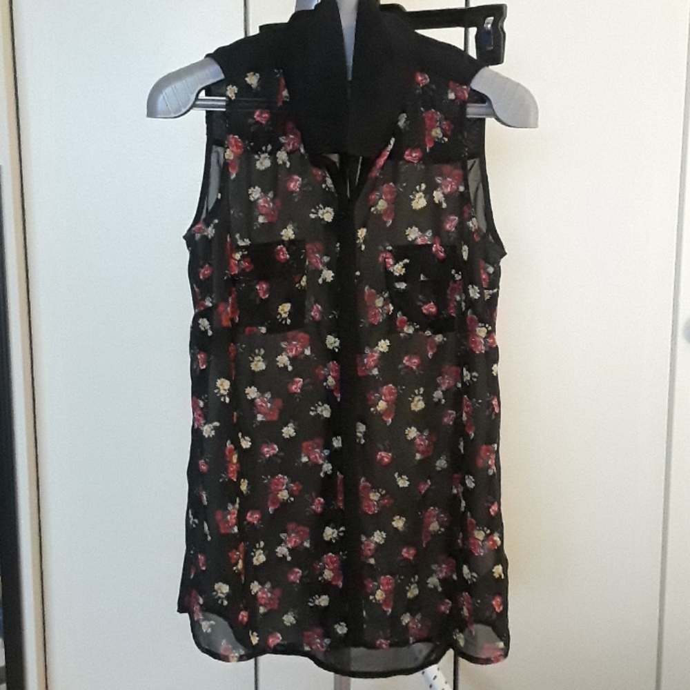 Black sheer floral top